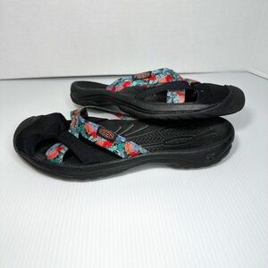 KEEN Kira Slides Mules Women's 7.5 Black with Tropical Colored Straps Closed Toe